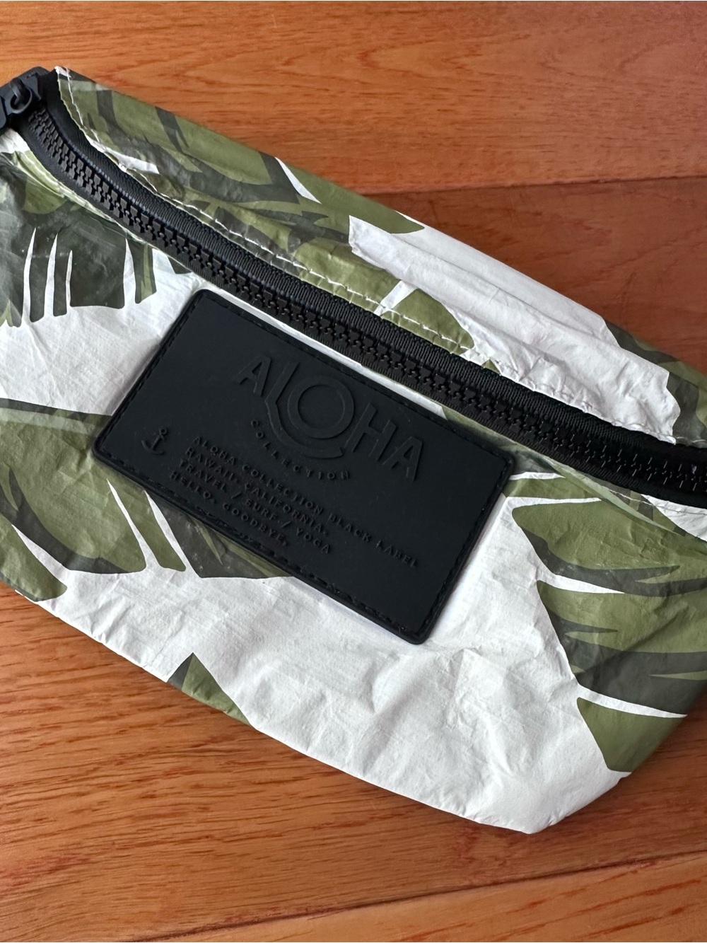 ALOHA Olive Green and White Leaf Print Crossbody Bag waist bag